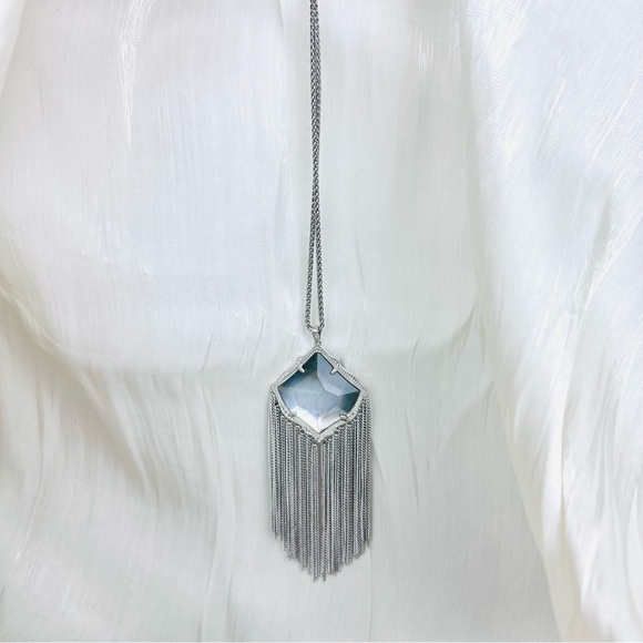 KENDRA SCOTT Kingston Silver Long Pendant Necklace in Slate Cats Eye - Picture 4 of 4